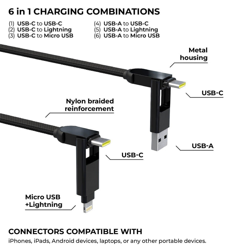 inCharge® XL 2m / 6.6ft - 100W, 6in1 super long cable