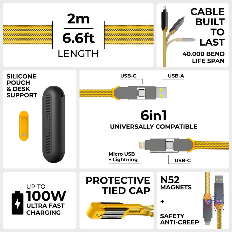 inCharge® XL 2m / 6.6ft - 100W, 6in1 super long cable