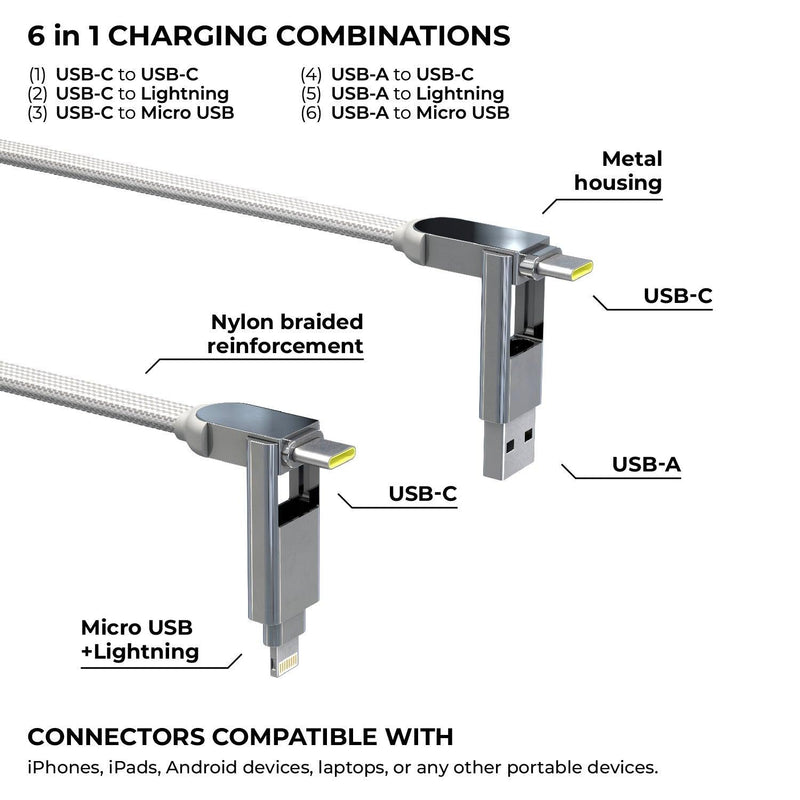 inCharge® XL 2m / 6.6ft - 100W, 6in1 super long cable