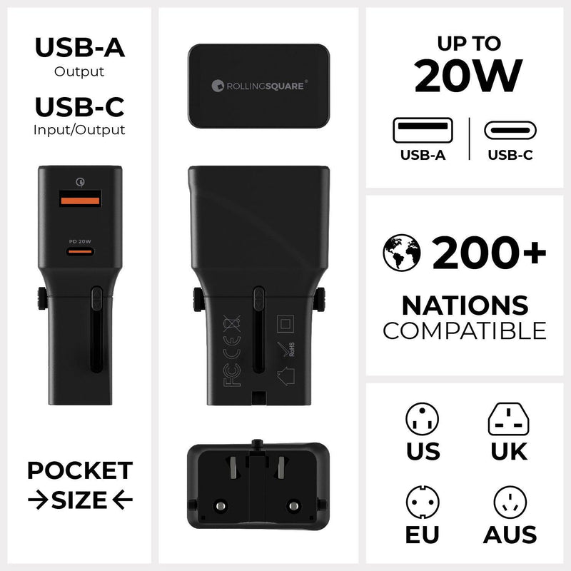 Pocket Travel Charger - US/EU/UK/AU plugs